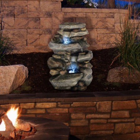 Nature Spring Nature Spring LED Waterfall Cascade Fountain - Modern Natural Stone Outdoor Water Feature 780704NBT